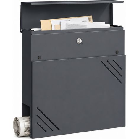 Boîte aux lettres Lucien Boîte murale en acier galvanisé Verrouillable Anthracite Avec porte-journaux (1/5)