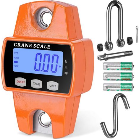 Bilancia digitale portatile arancione (300 kg), bilancia elettronica portatile con gancio per caccia, agricoltura e pesca all'aperto