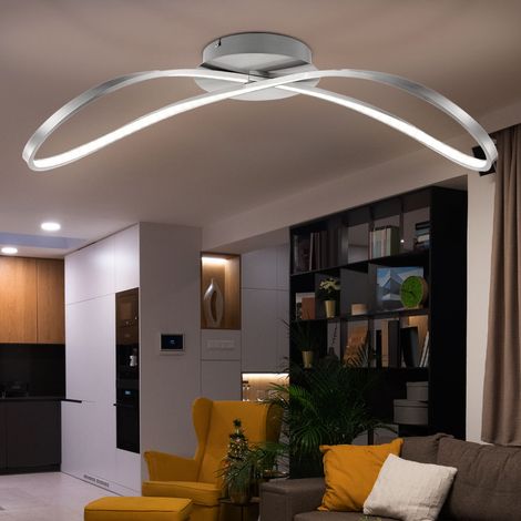 Deckenlampe Deckenleuchte Designleuchte Wohnzimmerlampe Esszimmerleuchte, Nickel matt satiniert, 1x LED 11,2W 672Lm warmweiß, LxBxH 75x21x23cm