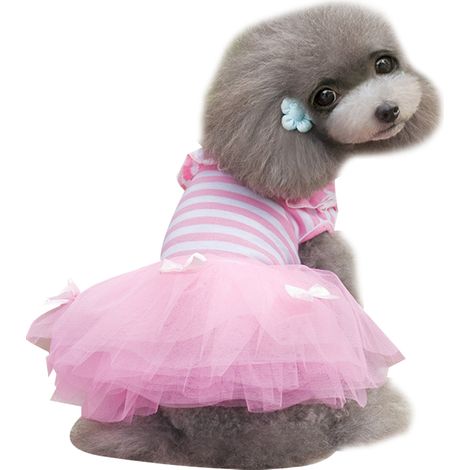 1 jupe pour chien, en coton et gaze, rayée et à nœuds décoratifs, style princesse, pour chiens petits et moyens (1/5)