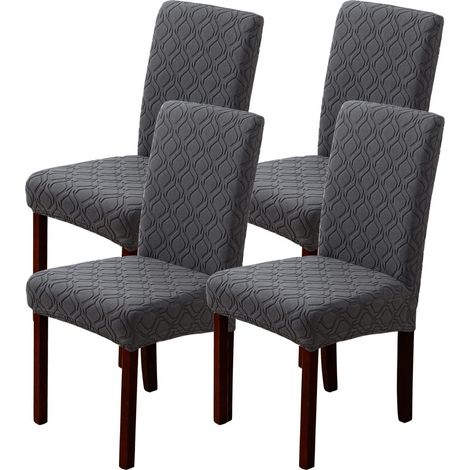Stuhlhussen 4er Set, Stretch, abnehmbar, waschbar, dunkelgrau (1/5)