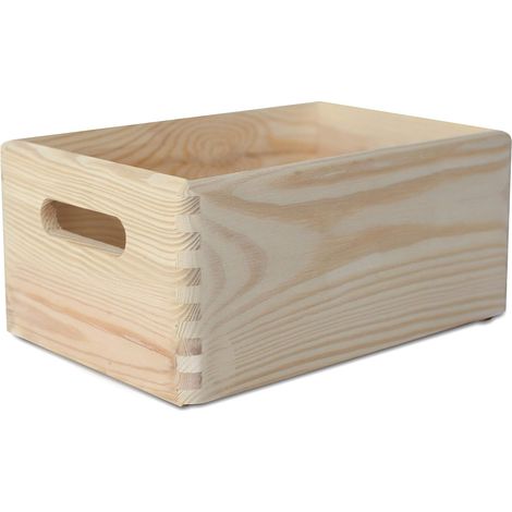 Caisse Bois Rangement avec Poignées Naturel 30 x 20 x 14 cm