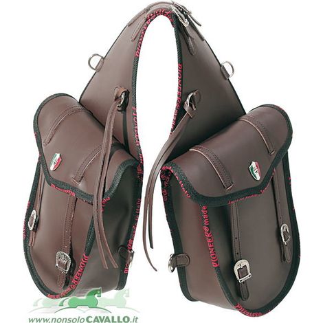 Braun - Pioneer Satteltasche aus dickem Leder mit Nyloneinfassung mit Schnürsenkeln (1/3)