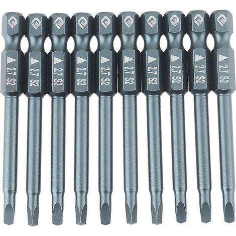 Jeu de 10 embouts de tournevis triangulaires en acier allié S2, tige de 65 mm (1/4 pouce), dimensions : H6,3 x 65 mm x 2,7 mm (1/5)
