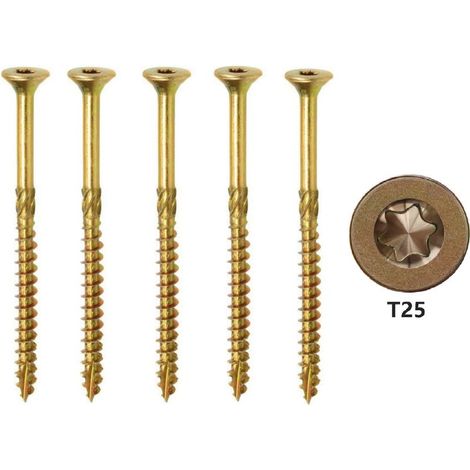 4.5mm Vis À Bois T25 Autotaraudeuses En Acier Au Carbone Torx Jaune Avec Tête Plate Zinguée À Usage Multiple Pour Le Bois (100 Pièces) Taille : 4.5mm X 45mm-RAPANDA (1/4)