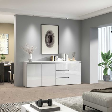 Buffet/bahut moderne 200 cm blanc brillant Maeva (1/5)