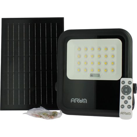 Arum Lighting – Projecteur solaire extérieur 100W – 900 Lumens – IP65 – Blanc naturel 4000K – Panneau solaire avec télécommande – Angle 90°