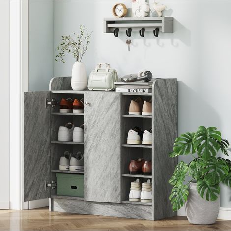 Mobile per scarpe grigio 83 x 30 x 90 cm, 12 paia, 2 ante, DESVIAE (1/5)