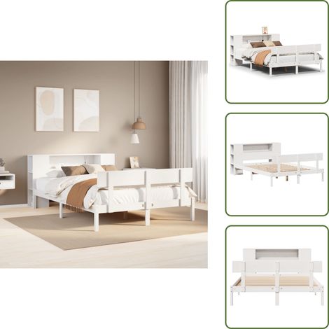 Bois de pin - vidaXL Lit bibliothèque sans matelas blanc 135x190 cm bois pin massif - Sommier à lattes (1/5)