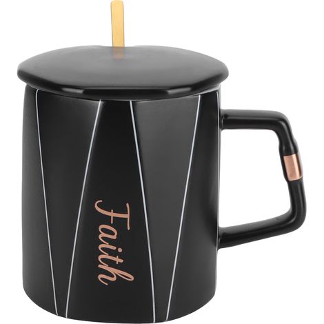 Tasse octogonale en céramique pour café, avec cuillère et couvercle, cadeau pour couple et amis, type C (1/5)
