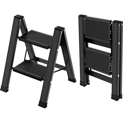 Escabeau Pliant à 2 Marches en Aluminium, Antidérapante, Noire Multifonction, Portable, Charge Maximale 150 kg, pour Cuisine, Salle De Bain, Jardin et Camping (1/5)