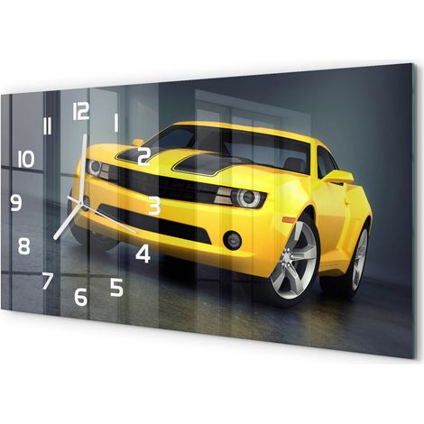 Horloge Murale Horizontale Minimaliste 60x30 cm Verre Décoration Intérieure Voiture de sport (1/5)