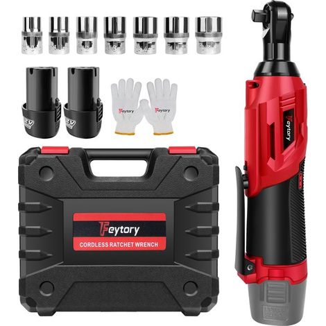 Cordless ratchet wrench - 3/8'' brushless 12V - Torque 40 N·m - 2x1500 mAh & 7 sockets - LED on trigger