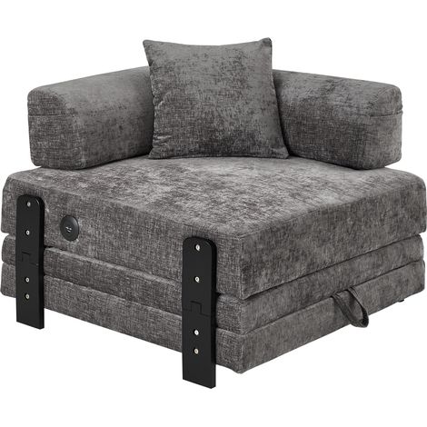 Sofá Cama 2 en 1 con Puerto USB y Tipo C, Bolsillos Laterales, Arcón de Almacenaje, Tela, Gris Oscuro (1/5)