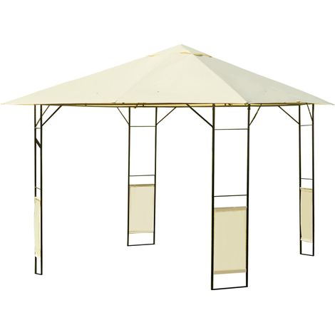 Pavillon de jardin 3 x 3 x 2,6 m, structure en acier, 8 trous de drainage, étanche, couleur crème, pour terrasse. (1/5)