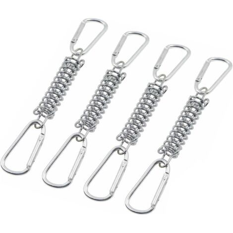 4-piece spring buckle tensioning system for attaching sun sails – stainless steel accessories with 4 coil springs and 8 carabiners for tents, awnings and camping