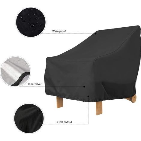 Schutzhülle für Gartenstühle mit tiefer Sitzfläche, wasserdichte 210D-Terrassenstuhlhülle, UV- und windbeständig mit verstellbarem Kordelzug, 80 x 85 x 91,5 cm (210D (Schwarz)) (1/4)