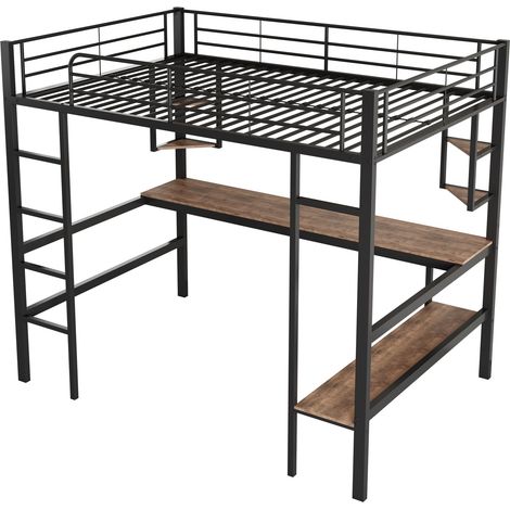 CAIziLit mezzanine métal 90x200 cm noir avec bureau, étagères, bibliothèque (1/5)