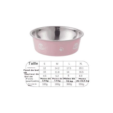 Gamelle pour animaux en acier inoxydable - antidérapante - inodore - extérieur coloré - rose (S)