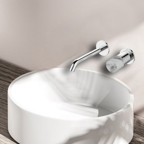 Miscelatore lavabo da incasso finitura cromo con dettaglio in marmo bianco MARMO-BIANCO kamalu