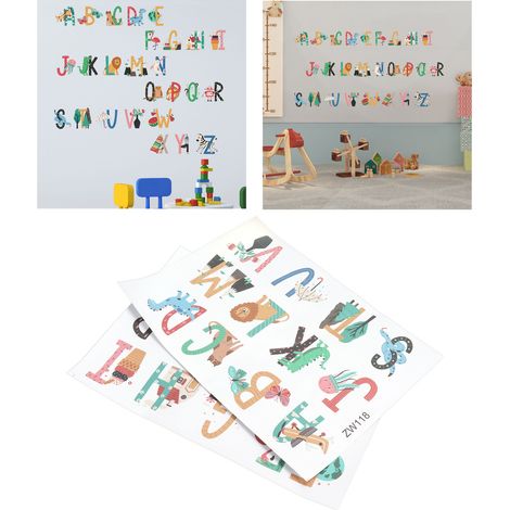 PVC-Wandtattoo fürs Kinderzimmer – Englische Buchstaben mit Tier- und Pflanzenmotiven – Lustige und lehrreiche Dekoration (1/5)