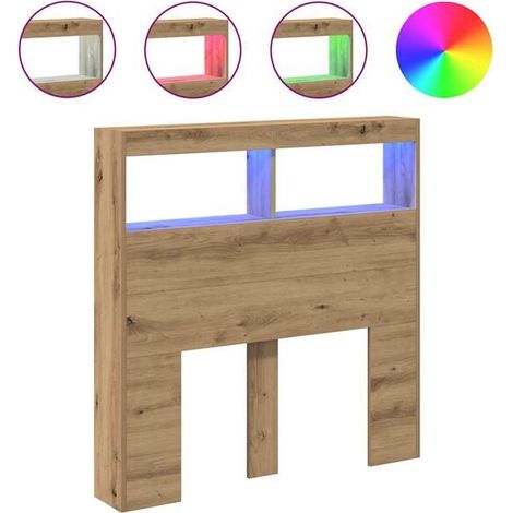 Table de Chevet en Chêne Massif Artisanal avec Éclairage LED Intégré, 100x17x102 cm (1/5)