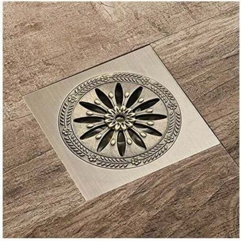 Antique Brass Shower Drain, Square Floor Drain, Anti-Odor Shower Grate for Bathroom, Large Diameter 10 x 10 cm, Bathroom Accessories (1/5)