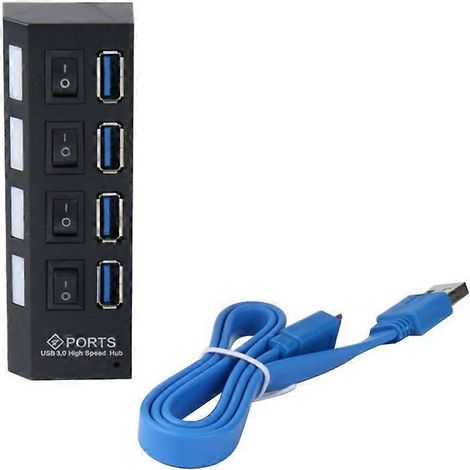 Hub USB 3.0 à 4 ports avec adaptateur secteur et interrupteur marche/arrêt. (1/4)