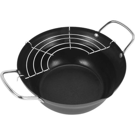 Friteuse à tempura de 20 cm avec revêtement antiadhésif et grille d'égouttage, style japonais mini. (1/5)