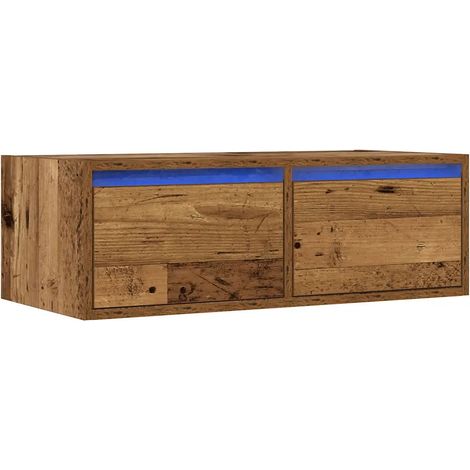 Meuble TV avec lumières LED pratique gain de place 75 x 35 x 25 cm en bois d'ingénierie vieux bois (1/5)