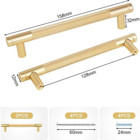 2 poignées de meuble or, entraxe 128 mm, acier inoxydable, pour cuisine, armoire, tiroir, placard. (1/5)