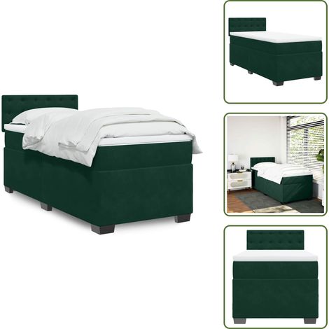 Materasso in schiuma - vidaXL Giroletto a Molle con Materasso Verde Scuro 80x200 cm Velluto - Letto con testiera