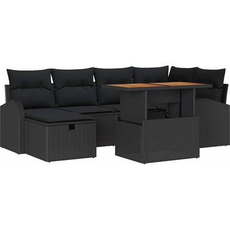 Garden Sofa Set Height-Adjustable 7 pcs Black Poly Rattan vidaXL (1/5)