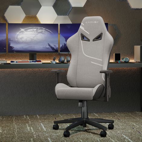 Chaise de jeu ergonomique en tissu pour adultes, chaise de bureau à dossier haut, chaise de bureau racing, chaise de travail pivotante et réglable en tissu, chaise de jeu avec appui-tête et soutien (1/5)