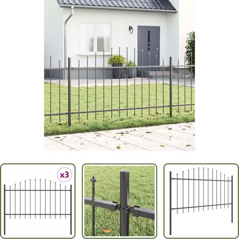 Gartenzaun grau - Gartenzaun 3 pcs Grau 170 x 140 cm Pulverbeschichteter Stahl (1/5)