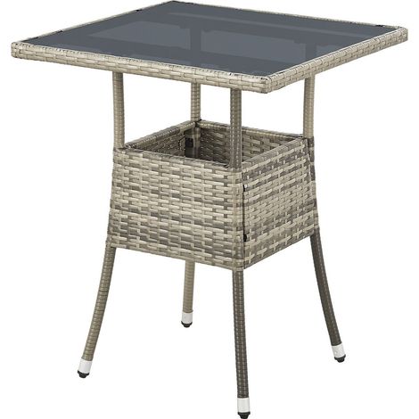 Tavolo da giardino quadrato in polyrattan Yoro Grigio 60 cm Tavolo resistente alle intemperie con piano in vetro (1/3)