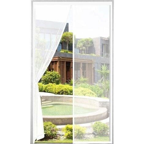 Moustiquaire Porte Magntique 120x220cm Maille Trs Dense Moustiquaire Porte Aimante Rideau Anti Mouches Anti Insectes Avec Ruban Adhsif, Batons Magntiques, Fermeture Automatique, Blanc (1/4)