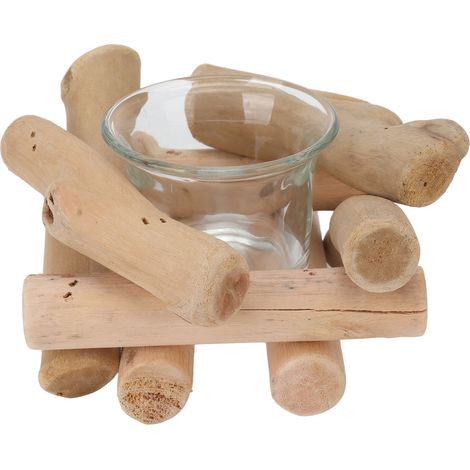 Bougeoir en bois rétro minimaliste de style rustique, bougeoir en bois flottant avec verre, décoration intérieure, accessoire photo. (1/5)