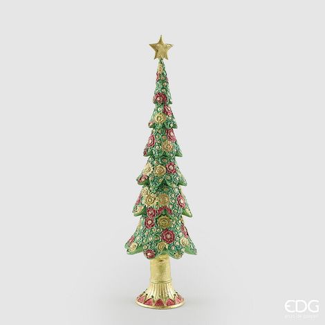 EDG Enzo De Gasperi Pino Decoglitter Green Red H47 Ø14 cm – Decorazione di Natale (1/3)