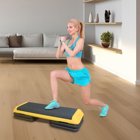 Plateforme de step réglable 109 x 40,6 x 20,3 cm en plastique jaune, fitness à domicile - CHICFURN (1/5)