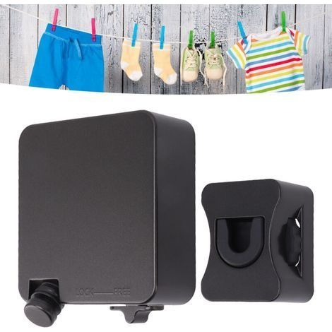 Corde à Linge Rétractable, 6M Corde à Linge Robuste en Acier Inoxydable 304 Corde à Linge Portable Réglable à Fixation Murale pour Voyage à Domicile Camping, Charge de 55,1 LB (Noir) (1/5)