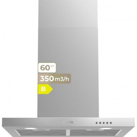 EVVO Hotte aspirante décorative largeur 60 cm, débit 350 m³/h, 3 vitesses, lumière LED, efficacité énergétique B (1/5)