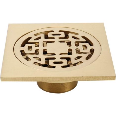 Luxe Doré Laiton Massif 100 x 100 mm 4 Pouces Carré Anti-Odeur Sol Siphon Doré Salle De Bains Douche Vidange Salle De Douche Drain Couverture (1/5)