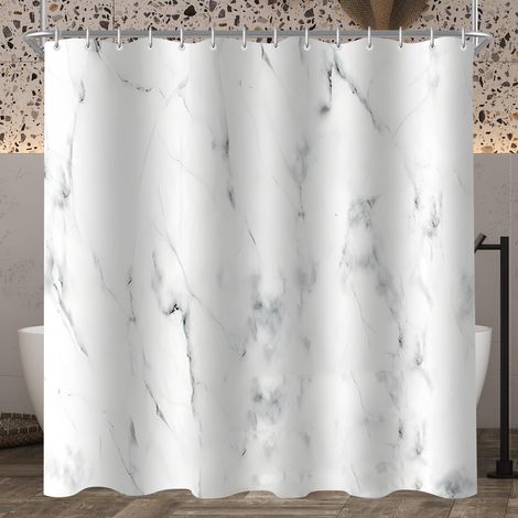 Rideau de douche, 280 x 200 cm, motif marbre, ourlet lesté, textile anti-moisissure, imperméable, lavable, en tissu polyester, avec 16 œillets et anneaux de rideau de douche, pour salle de (1/5)