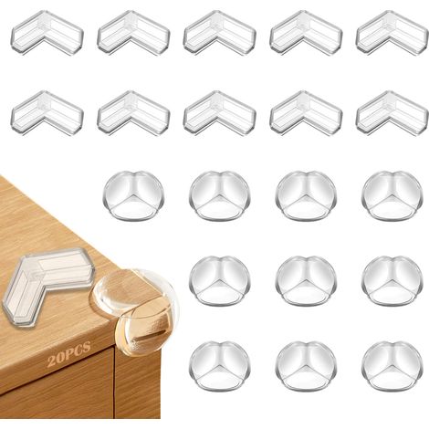 20 protectores de esquinas, transparentes, autoadhesivos, de silicona, para diversos muebles, seguridad infantil. (1/5)