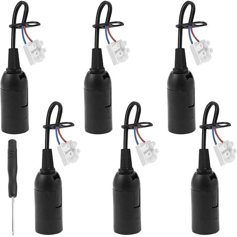 6 Pièces E14 Douille de Lampe Noir avec Câble 2A 250V avec 1 Tournevis Douille de Rechange Chantier Support D'ampoule Douille Ampoule Plafond - Max.60w (1/5)