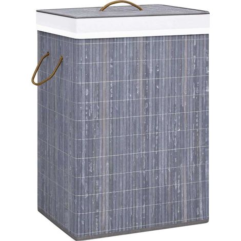 vidaXL Bamboo Laundry Basket with Single Section Grey (1/5)