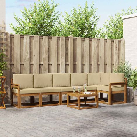 Outdoor-Sofagarnitur mit Kissen 7 pcs Natur und Beige