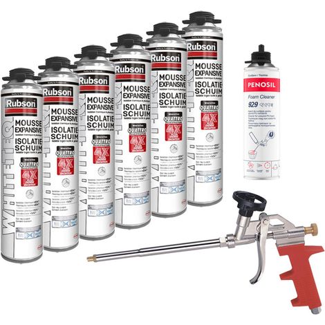 RUBSON Pack de 6 Mousses Expansives WhiteTeq Pistolable 750ml + Nettoyant FoamCleaner 929 500ml Penosil + Pistolet
