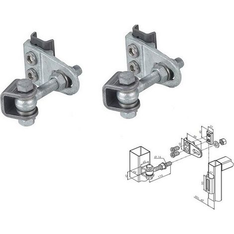Charnières porte indust GBMU4D16, réglage 4-D, boulon M16, en acier brut LOCINOX